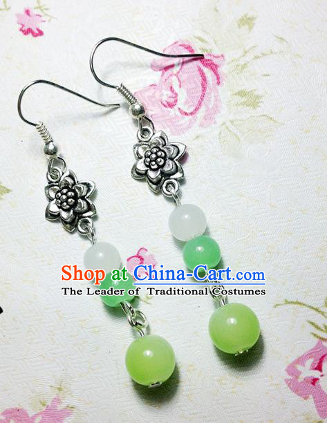 Traditional Handmade Chinese Ancient Classical Accessories Bride Hanfu Green Beads Tassel Earrings for Women
