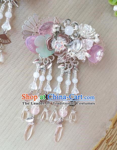 Traditional Chinese Ancient Classical Hair Accessories Hanfu Butterfly Pink Tassel Hair Stick Step Shake Hairpins for Women