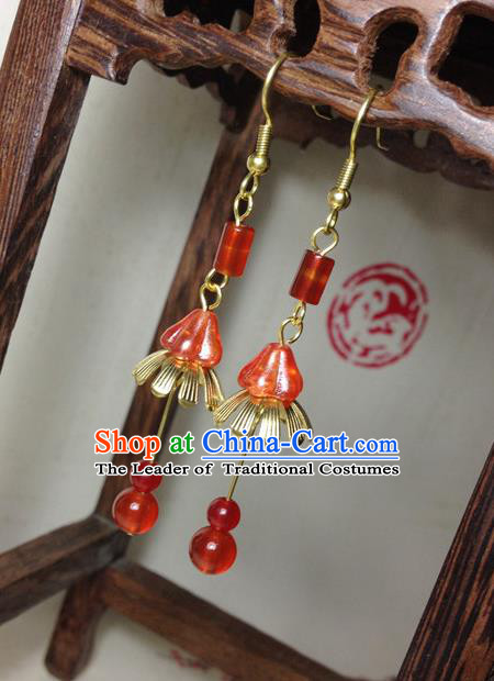 Traditional Handmade Chinese Ancient Classical Accessories Bride Hanfu Red Beads Tassel Earrings for Women