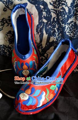 Asian Chinese Traditional Shoes Red Bride Embroidered Shoes, China Peking Opera Handmade Embroidery Shoe Hanfu Princess Shoes for Women