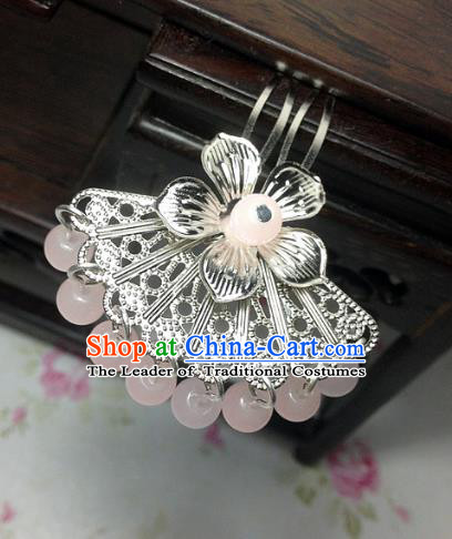 Traditional Chinese Ancient Classical Hair Accessories Hanfu Light Pink Beads Tassel Hair Clip Bride Hairpins for Women