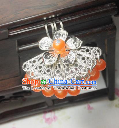 Traditional Chinese Ancient Classical Hair Accessories Hanfu Orange Beads Tassel Hair Clip Bride Hairpins for Women