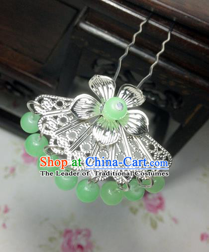 Traditional Chinese Ancient Classical Hair Accessories Hanfu Light Green Beads Tassel Hair Clip Bride Hairpins for Women