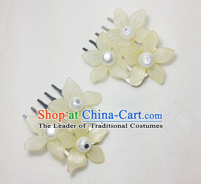 Traditional Chinese Ancient Classical Hair Accessories Hanfu Yellow Flowers Hair Comb Bride Hairpins for Women