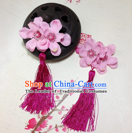 Traditional Chinese Ancient Classical Hair Accessories Hanfu Flowers Rosy Tassel Hair Stick Bride Hairpins for Women