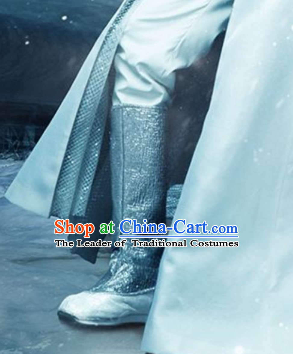 Handmade Ice Fantasy Matching Prince Silver Boots for Men