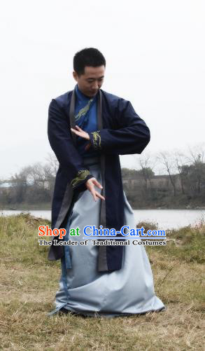 Asian China Han Dynasty Swordsman Costume, Traditional Ancient Chinese Imperial Bodyguard Hanfu Clothing for Men