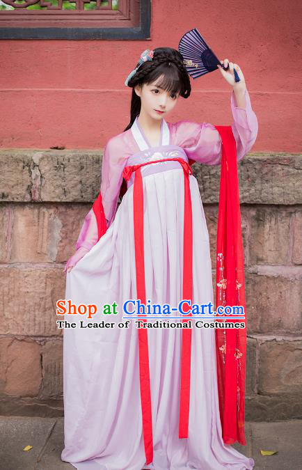 Asian China Tang Dynasty Princess Costume, Traditional Ancient Chinese Palace Lady Embroidered Hanfu Slip Skirt Clothing for Women