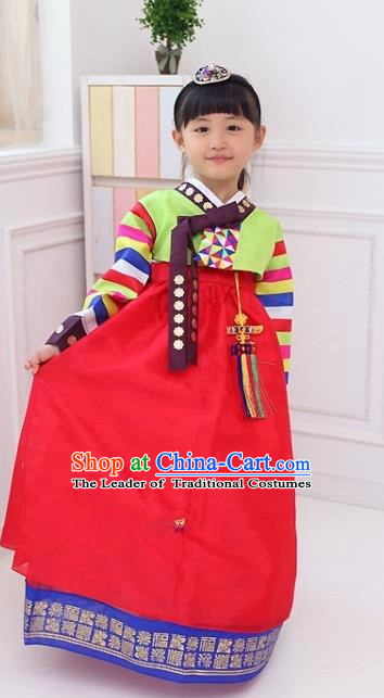 Traditional Korean Handmade Hanbok Embroidered Girls Clothing, Asian Korean Fashion Apparel Hanbok Embroidery Green Blouse Costume for Kids