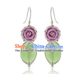 Traditional Korean Accessories Flowers Earrings, Asian Korean Fashion Wedding Tassel Eardrop for Women