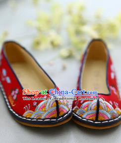 Traditional Korean National Wedding Red Embroidered Shoes, Asian Korean Hanbok Bride Shoes for Kids