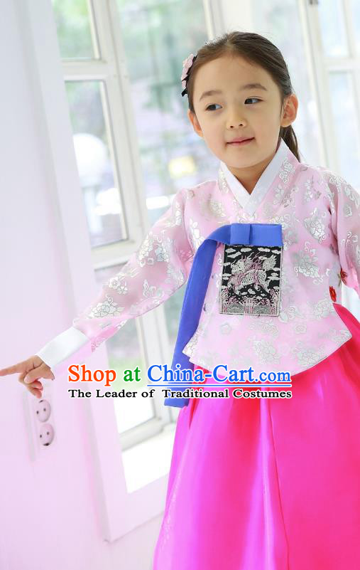 Traditional Korean National Handmade Court Embroidered Costume, Asian Korean Girls Hanbok Clothing for Kids