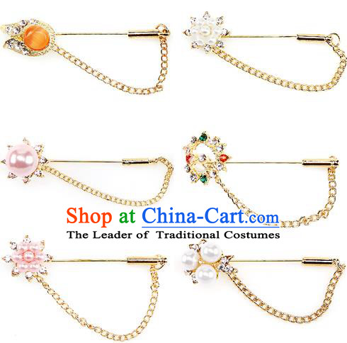 Traditional Korean Accessories Crystal Pearls Breastpin, Asian Korean Fashion Wedding Tassel Brooch for Women