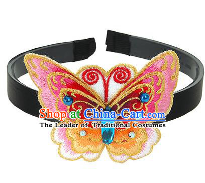 Traditional Korean Hair Accessories Embroidered Pink Butterfly Hair Clasp, Asian Korean Fashion Wedding Headwear for Kids