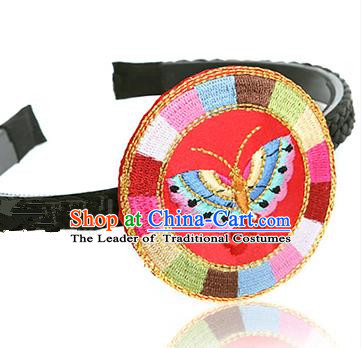 Traditional Korean Hair Accessories Embroidered Butterfly Red Hair Clasp, Asian Korean Fashion Wedding Headband for Kids