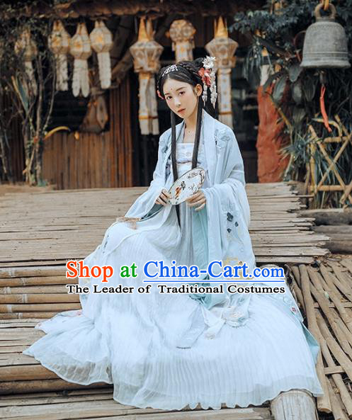 Asian China Tang Dynasty Palace Lady Fairy Dance Costume, Traditional Ancient Chinese Imperial Princess Hanfu Embroidered Clothing for Women