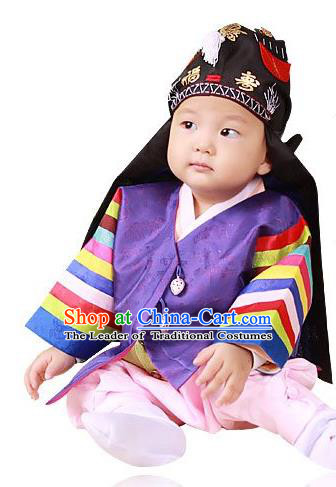 Traditional Korean Handmade Hanbok Embroidered Costume, Asian Korean Apparel Hanbok Embroidery Clothing for Boys
