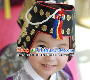 Traditional Korean Hair Accessories Embroidered Gilding Hats, Asian Korean Fashion Children Wedding Headwear for Girls