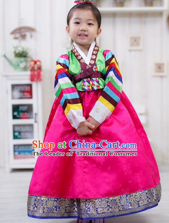 Traditional Korean Handmade Formal Occasions Embroidered Girls Wedding Pink Costume, Asian Korean Apparel Palace Hanbok Dress Clothing for Kids