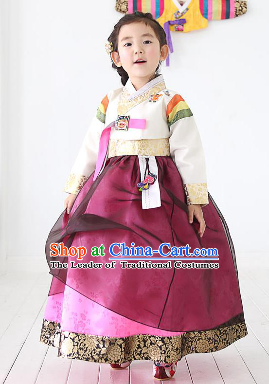 Traditional Korean Handmade Embroidered Formal Occasions Costume, Asian Korean Apparel Hanbok Purple Dress Clothing for Girls