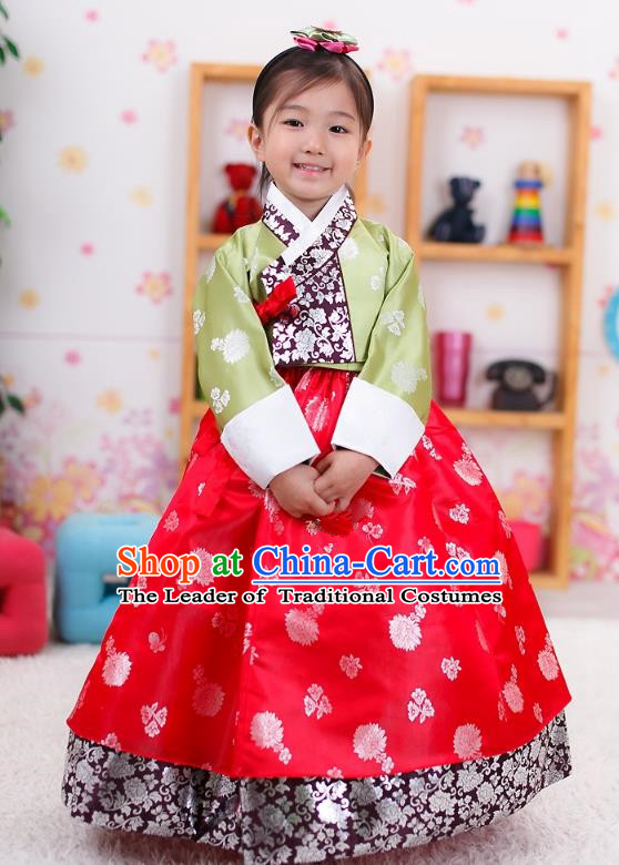 Traditional Korean Handmade Formal Occasions Embroidered Palace Princess Hanbok Red Dress Clothing for Girls