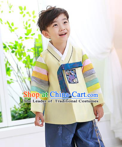 Traditional Korean Handmade Formal Occasions Embroidered Baby Prince Yellow Hanbok Clothing