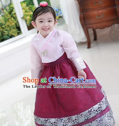 Traditional Korean Handmade Formal Occasions Embroidered Baby Princess Hanbok Wine Red Dress Clothing for Girls
