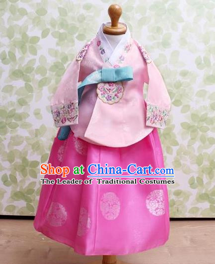 Traditional Korean Handmade Embroidered Formal Occasions Pink Costume, Asian Korean Apparel Hanbok Dress Clothing for Girls
