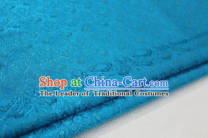 Chinese Traditional Royal Palace Pattern Mongolian Robe Lake Blue Brocade Cheongsam Fabric, Chinese Ancient Costume Drapery Hanfu Tang Suit Material