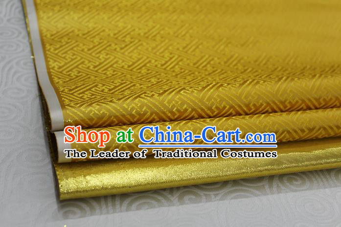 Chinese Traditional Royal Palace Pattern Mongolian Robe Golden Brocade Fabric, Chinese Ancient Costume Satin Hanfu Tang Suit Material