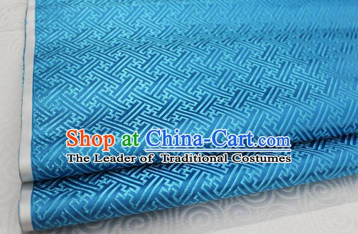 Chinese Traditional Royal Palace Pattern Mongolian Robe Light Blue Brocade Fabric, Chinese Ancient Costume Satin Hanfu Tang Suit Material