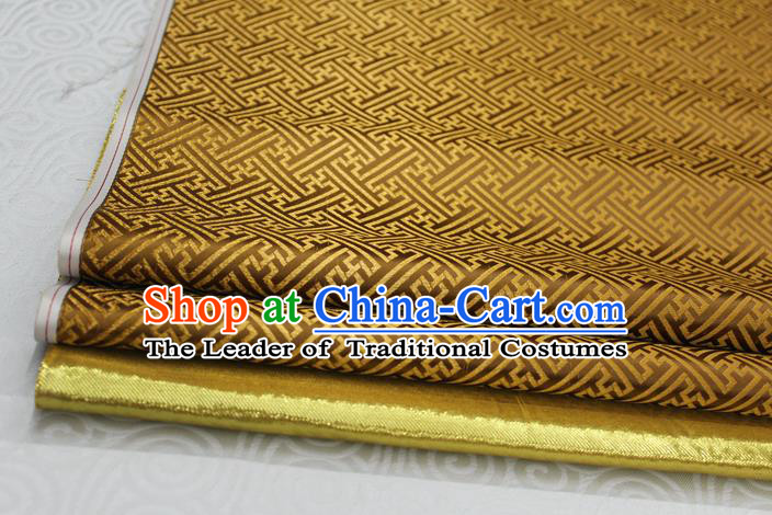 Chinese Traditional Royal Palace Pattern Mongolian Robe Mud Golden Brocade Fabric, Chinese Ancient Costume Satin Hanfu Tang Suit Material