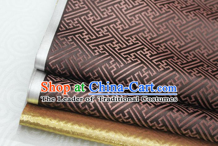 Chinese Traditional Royal Palace Pattern Mongolian Robe Brown Brocade Fabric, Chinese Ancient Costume Satin Hanfu Tang Suit Material
