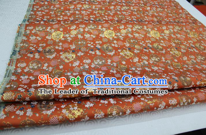 Chinese Traditional Royal Palace Kimono Orange Brocade Cheongsam Fabric, Chinese Ancient Costume Satin Hanfu Tang Suit Material