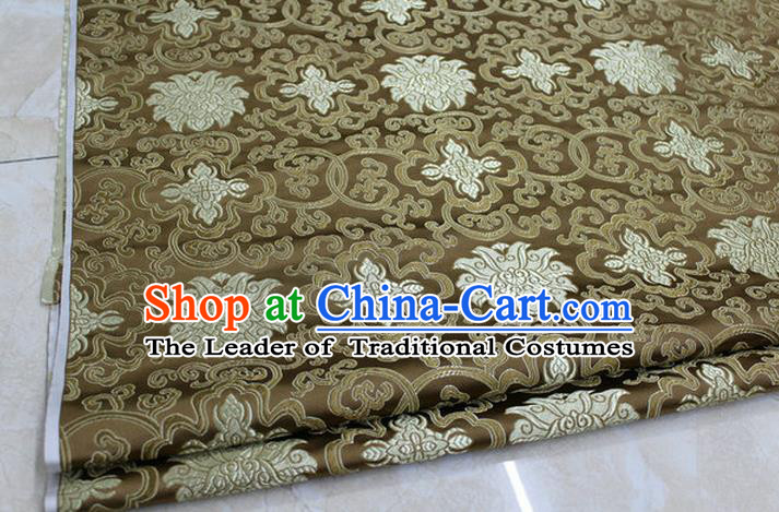 Chinese Traditional Royal Palace Rich Flowers Pattern Bronze Brocade Cheongsam Fabric, Chinese Ancient Costume Satin Hanfu Tang Suit Material