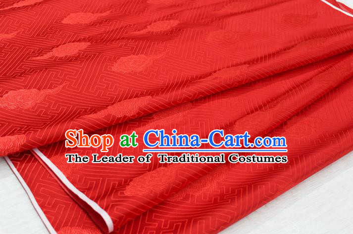 Chinese Traditional Royal Palace Cloud Pattern Red Brocade Mongolian Robe Fabric, Chinese Ancient Costume Satin Hanfu Tang Suit Material