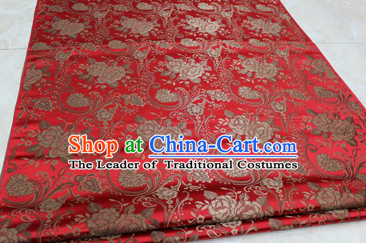 Chinese Traditional Royal Palace Rose Pattern Red Brocade Mongolian Robe Fabric, Chinese Ancient Costume Satin Hanfu Tang Suit Material