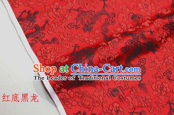 Chinese Traditional Palace Dragons Pattern Cheongsam Red Brocade Fabric, Chinese Ancient Costume Tang Suit Hanfu Satin Material