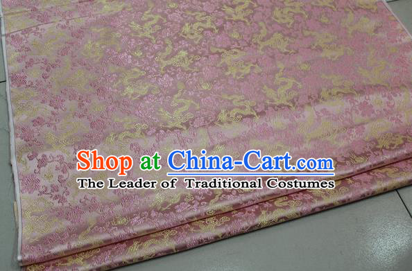 Chinese Traditional Palace Dragons Pattern Cheongsam Pink Brocade Fabric, Chinese Ancient Costume Tang Suit Hanfu Satin Material