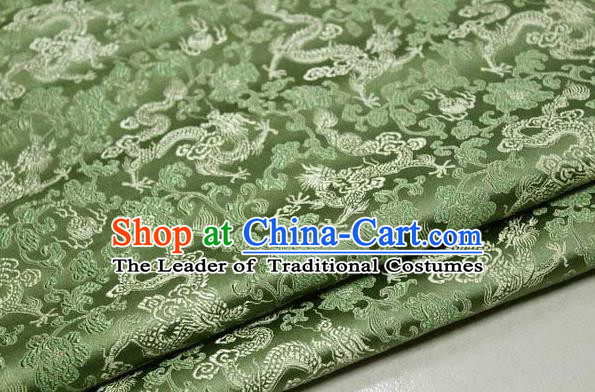 Chinese Traditional Palace Dragons Pattern Cheongsam Green Brocade Fabric, Chinese Ancient Costume Tang Suit Hanfu Satin Material