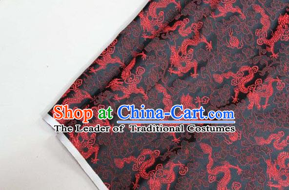 Chinese Traditional Palace Red Dragons Pattern Cheongsam Black Brocade Fabric, Chinese Ancient Costume Tang Suit Hanfu Satin Material