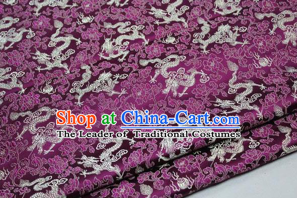 Chinese Traditional Palace Golden Dragons Pattern Cheongsam Purple Brocade Fabric, Chinese Ancient Costume Tang Suit Hanfu Satin Material