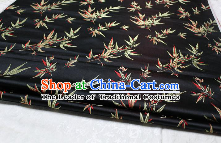 Chinese Traditional Palace Bamboo Pattern Tang Suit Cheongsam Black Brocade Fabric, Chinese Ancient Costume Hanfu Material