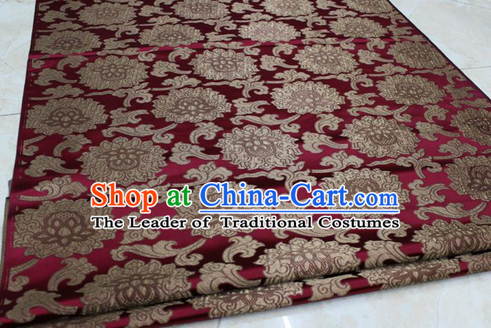 Chinese Traditional Ancient Costume Palace Lotus Pattern Mongolian Robe Wine Red Brocade Tang Suit Fabric Hanfu Material
