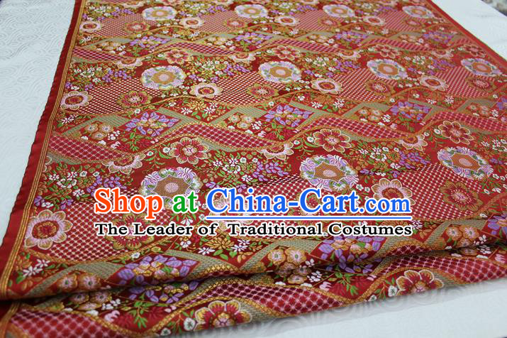 Chinese Traditional Ancient Costume Palace Flowers Pattern Mongolian Robe Kimono Red Brocade Tang Suit Fabric Hanfu Material