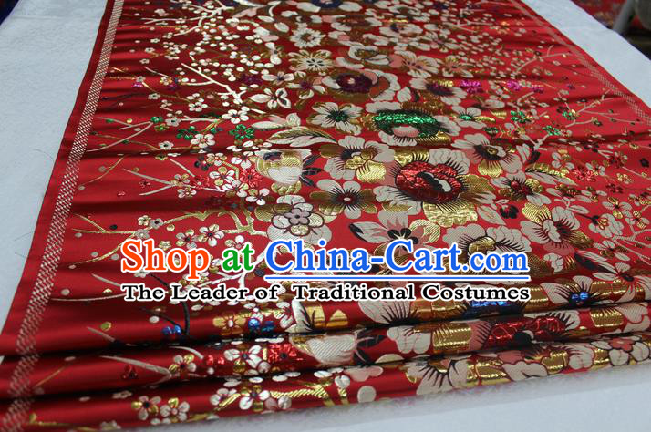 Chinese Traditional Ancient Costume Palace Flowers Pattern Mongolian Robe Cheongsam Red Brocade Tang Suit Fabric Hanfu Material