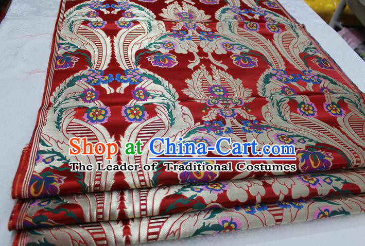 Chinese Traditional Ancient Costume Palace Pattern Mongolian Robe Red Nanjing Brocade Cheongsam Satin Fabric Hanfu Material