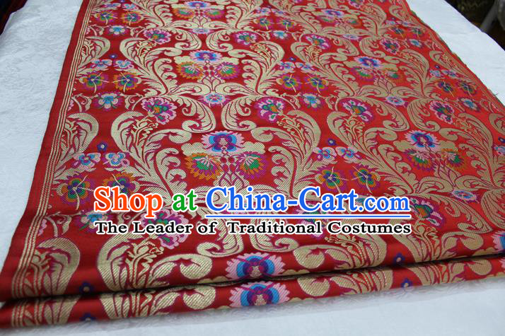 Chinese Traditional Ancient Costume Palace Flower Pattern Xiuhe Suit Red Nanjing Brocade Cheongsam Satin Fabric Hanfu Material