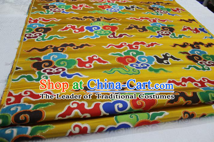 Chinese Traditional Ancient Costume Palace Clouds Pattern Cheongsam Tibetan Robe Yellow Brocade Tang Suit Fabric Hanfu Material