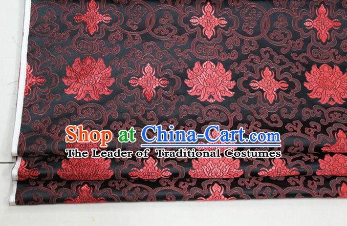 Chinese Traditional Ancient Costume Palace Red Lotus Pattern Mongolian Robe Cheongsam Black Brocade Tang Suit Fabric Hanfu Material